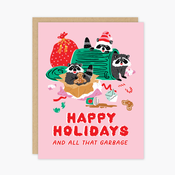 Pink Raccoons Holiday Card