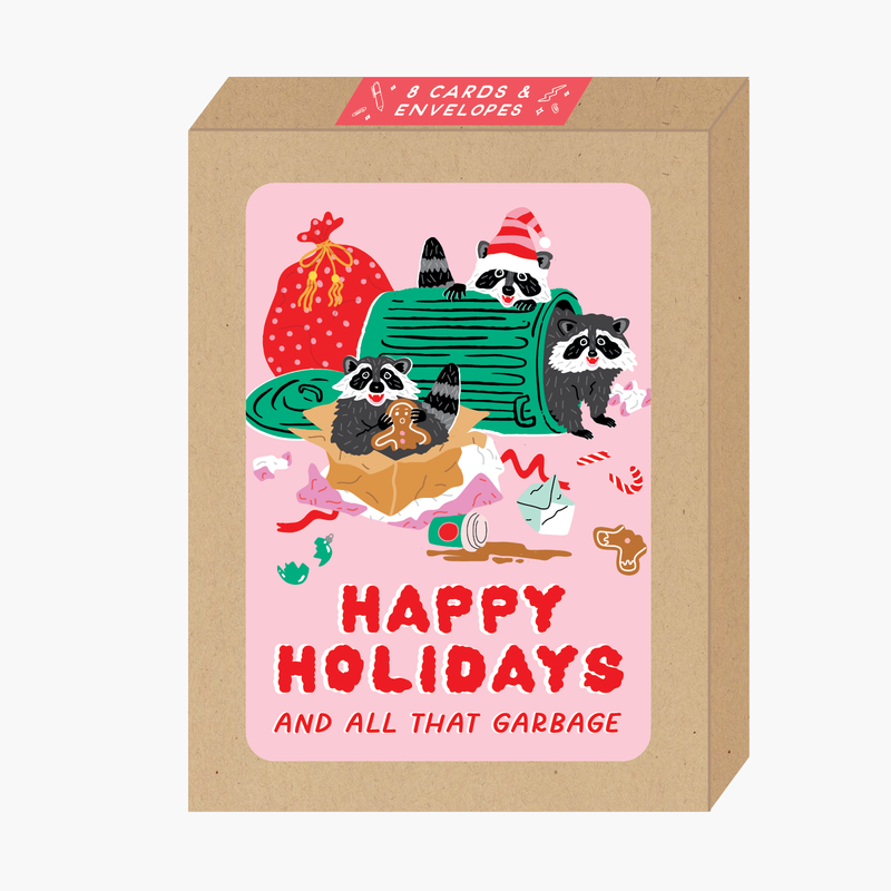 Pink Raccoons Holiday Card